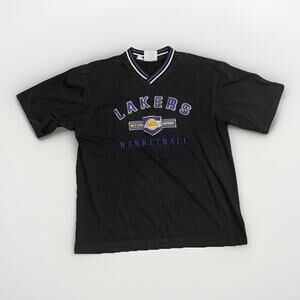 Vintage Lee Sport Los Angeles Lakers V-Neck T-Shirt Black Men’s Large 22x27 NBA